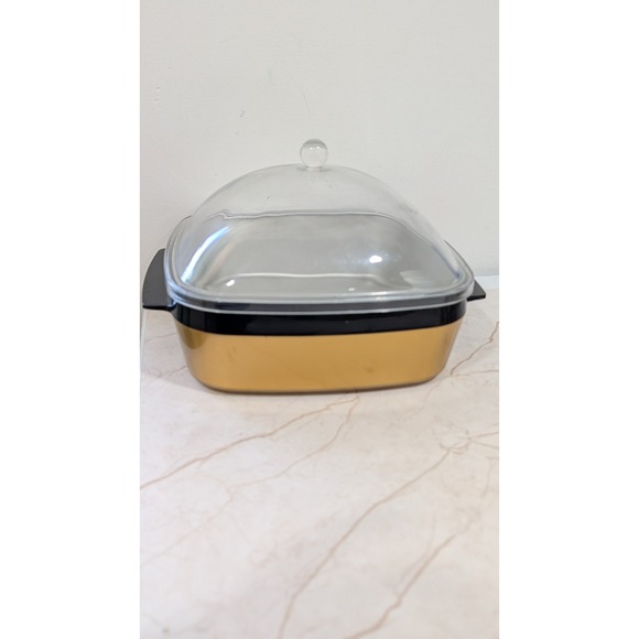 Other - Vintage Gold + Black Square Serving Dish with Clear Dome Lid 9 Inch thermoserve